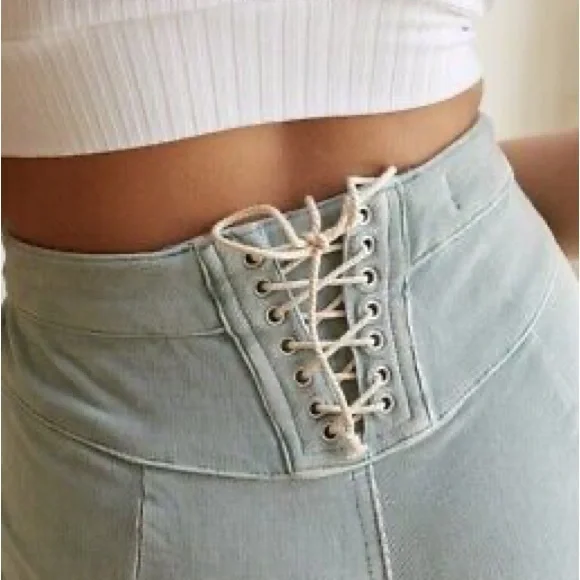 🌟SOLD🌟 Free People | CRVY Mint Corduroy Cord Lace Up Back Flare Jeans - Picture 3 of 12